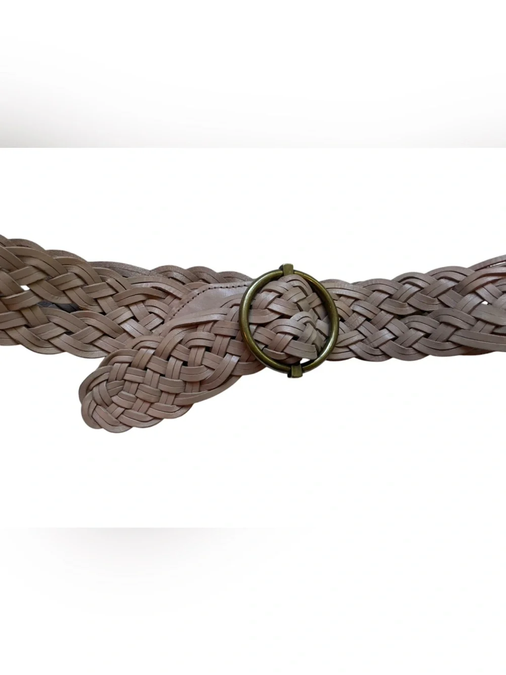 Talbots Taupe Wide Braided Leather Belt Womens S Brass Buckle 2.25